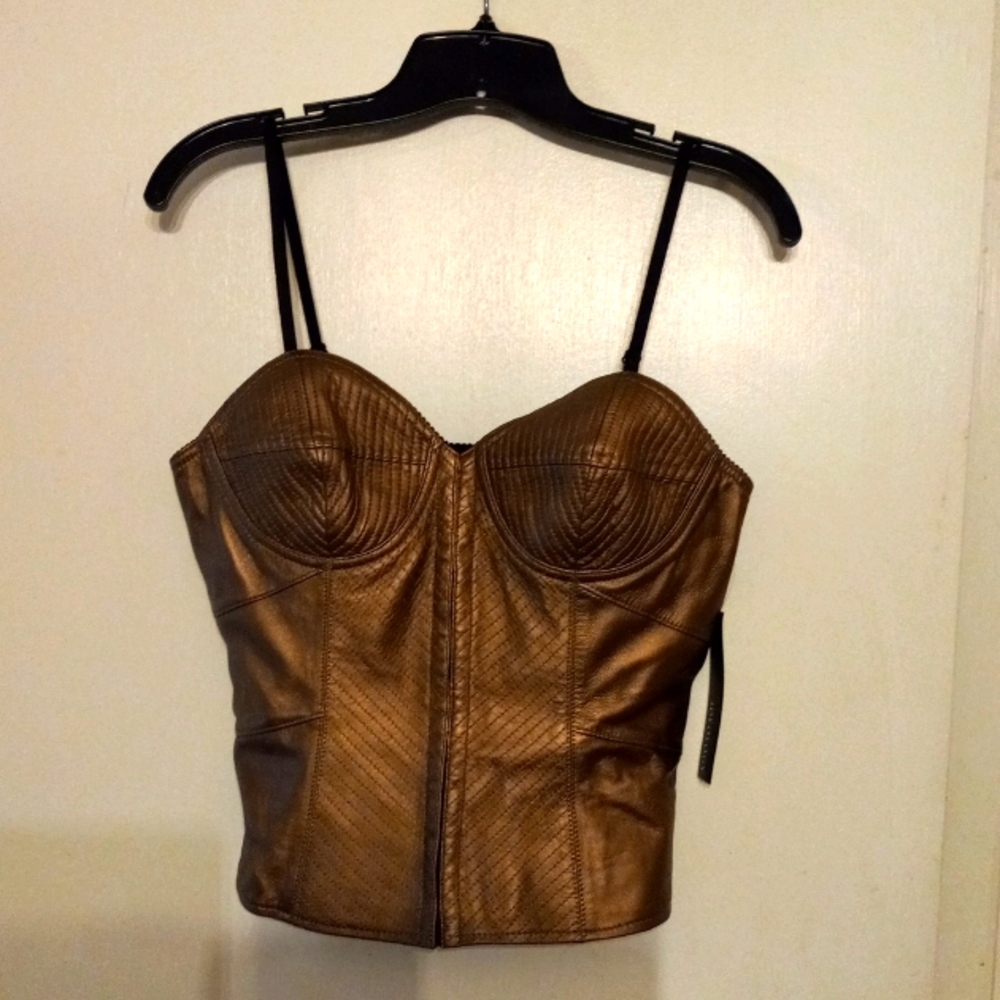 IDEOLOGY BRONZE LEATHER AUDREY BUSTIER TOP SIZE SMALL NWT